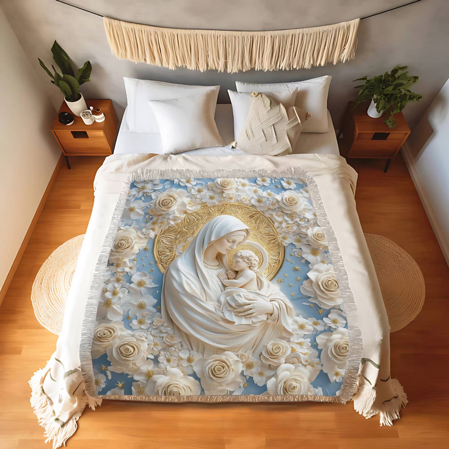 Shineful Woven Tapestry Throw Blanket Sacred Comfort Mother and Child