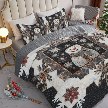 Shineful All Season Quilt 3-Piece Set Elegant Frosty Snowman