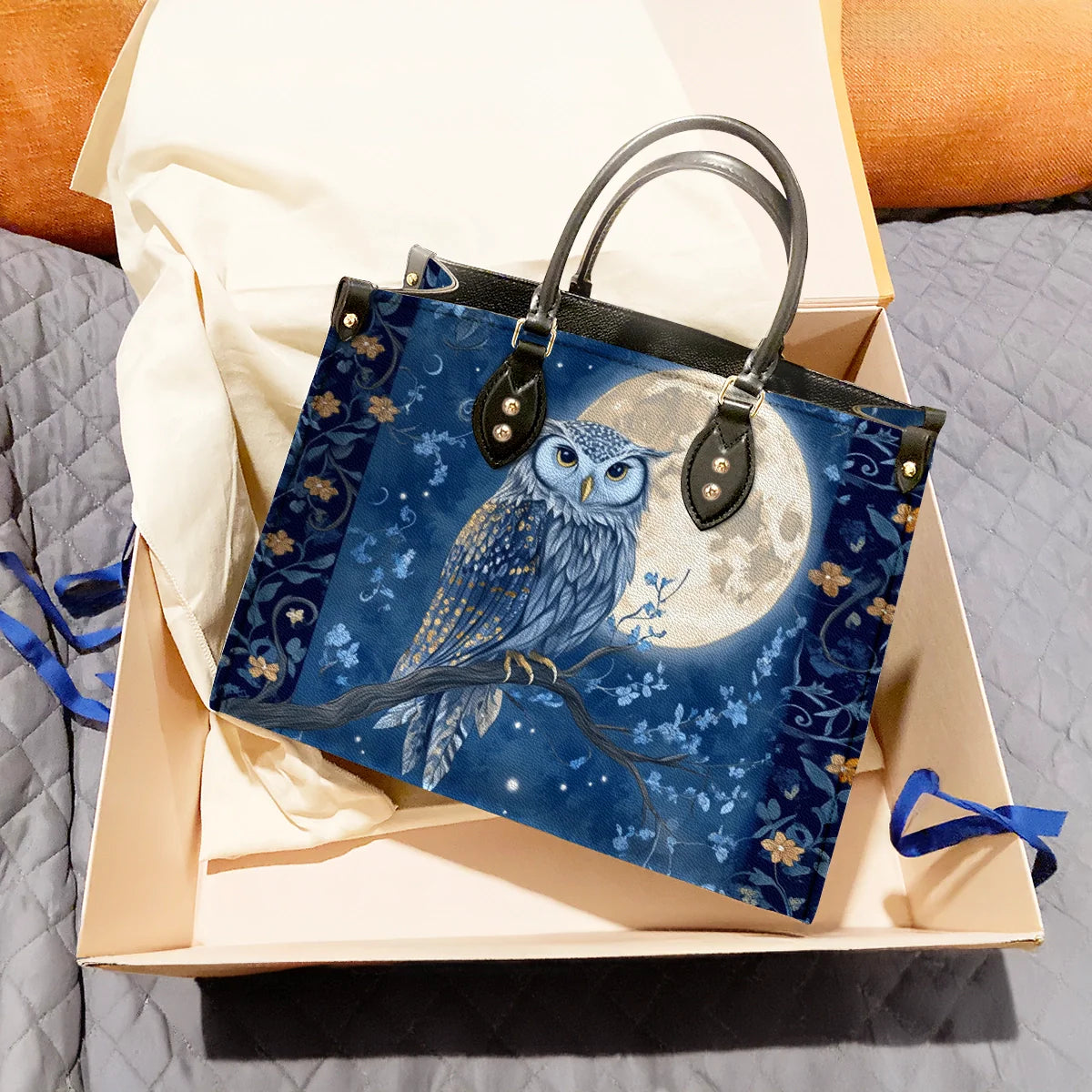 Shineful Leather Bag Midnight Guardian Owl