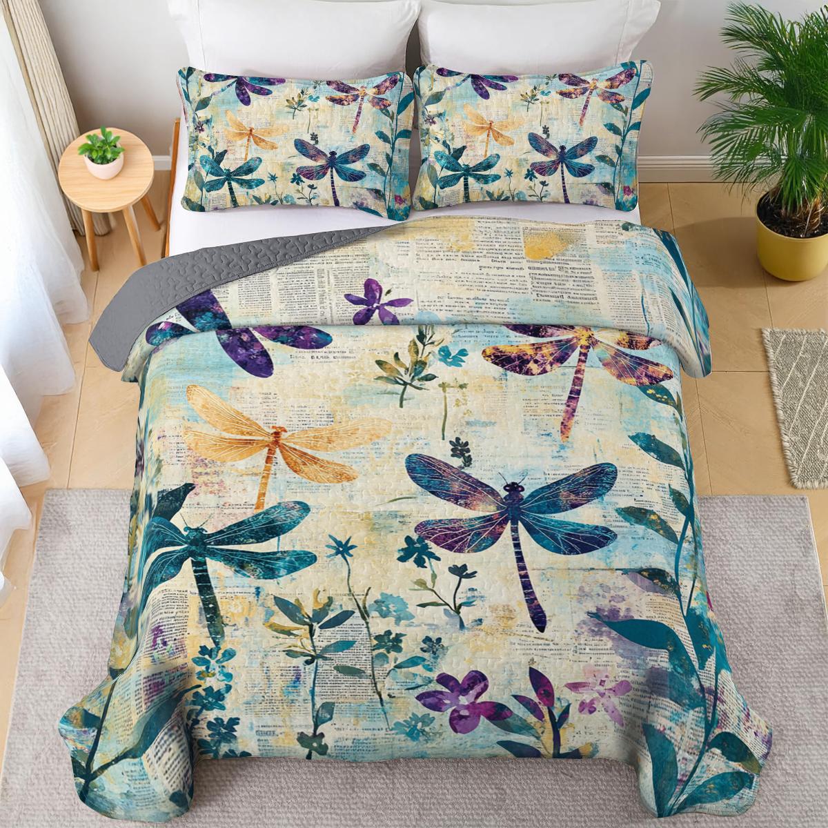 Shineful All Season Quilt 3-Piece Set - Dragonfly's Serenity