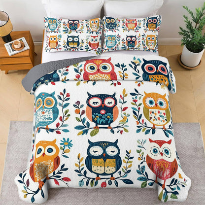 Ensemble de courtepointe toutes saisons Shineful 3 pièces - Whimsical Owl Harmony