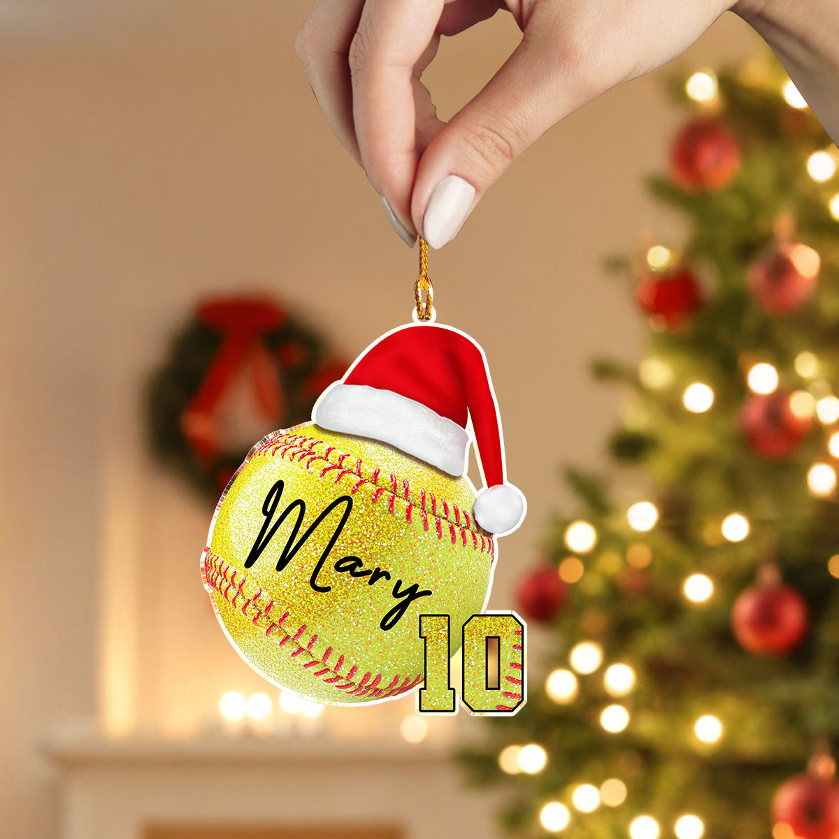 Shineful Personalized 2D Acrylic Ornament Glittering Softball