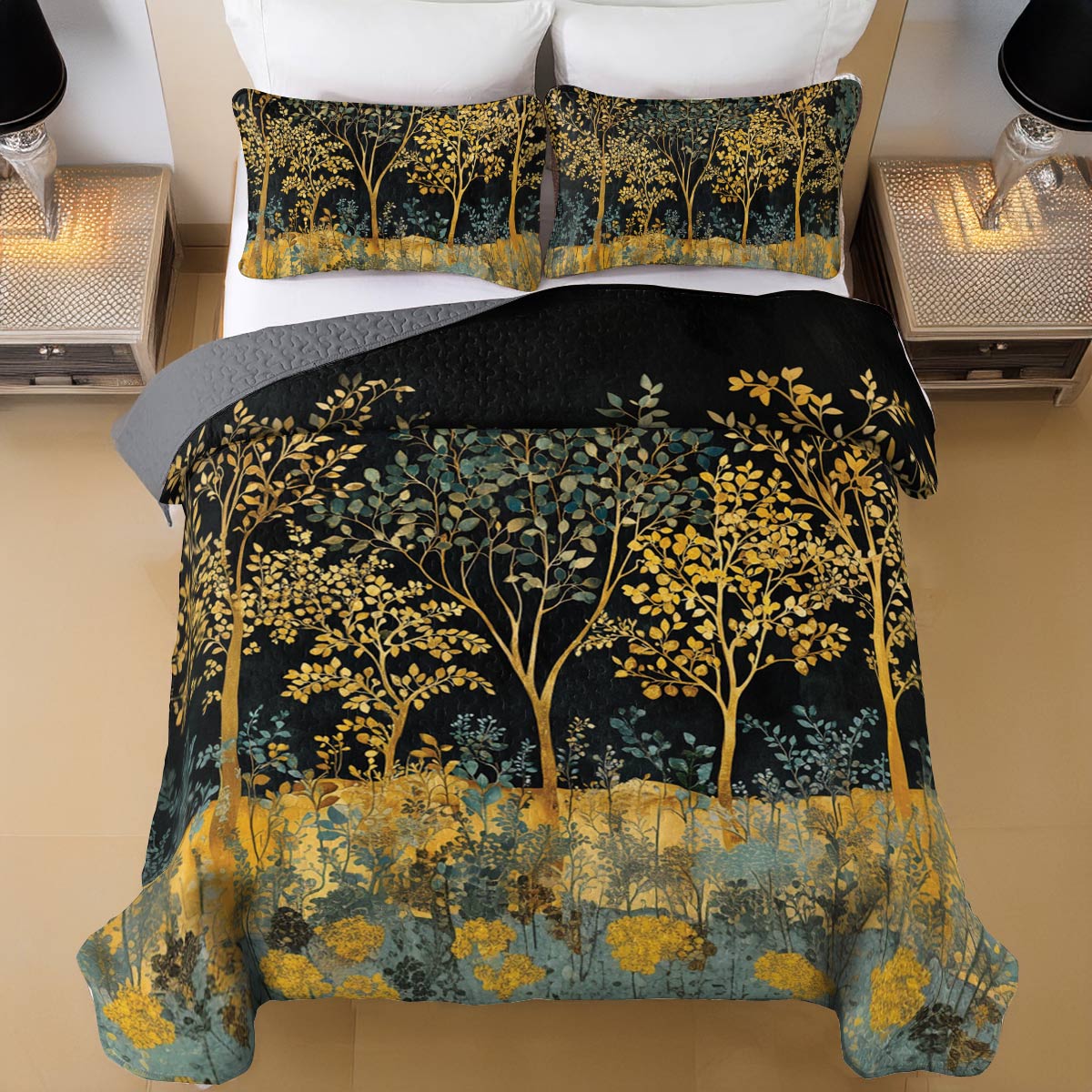 Shineful All Season Quilt 3-Piece Set Golden Forest