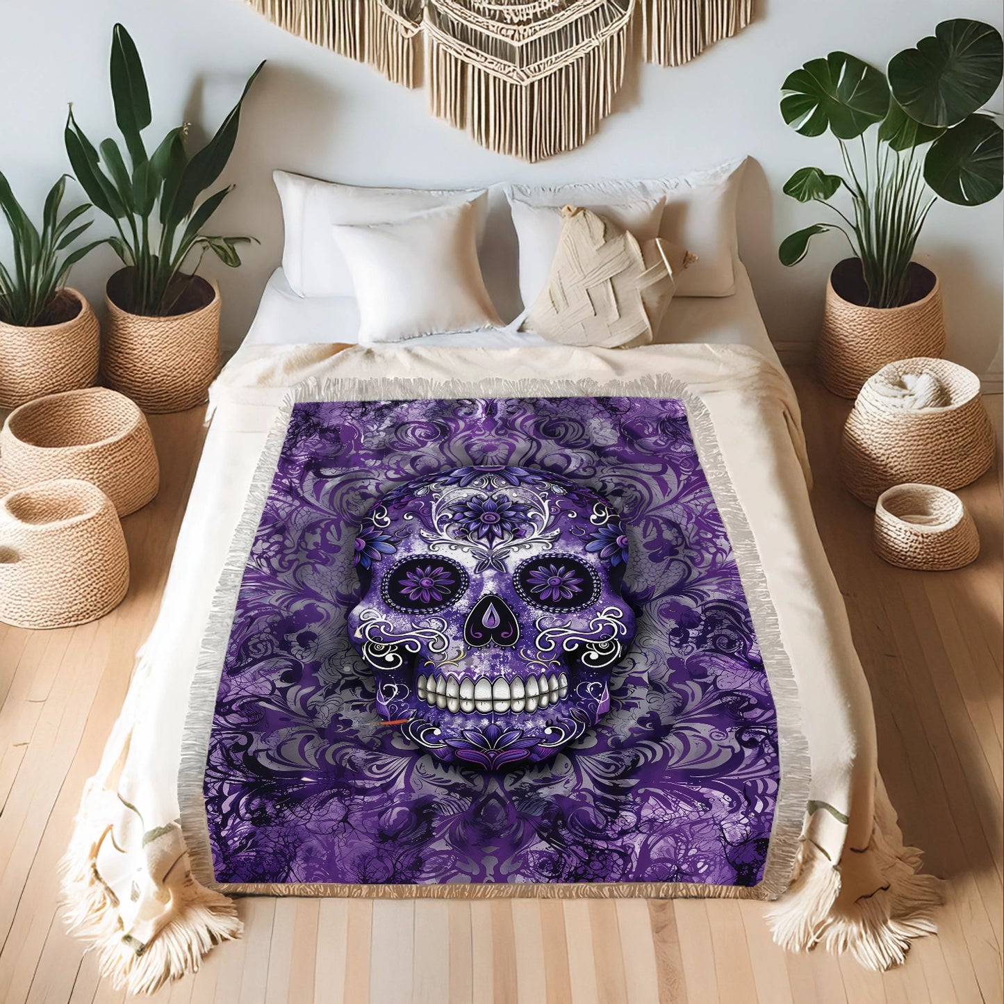 Shineful Woven Tapestry Throw Blanket - Gorgeous Mandala Skull