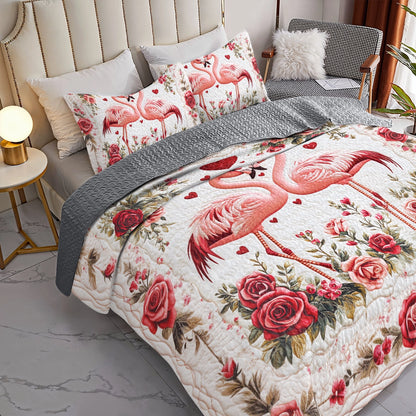 Shineful All Season Quilt 3-Piece Set Valentine Flamingo Romance