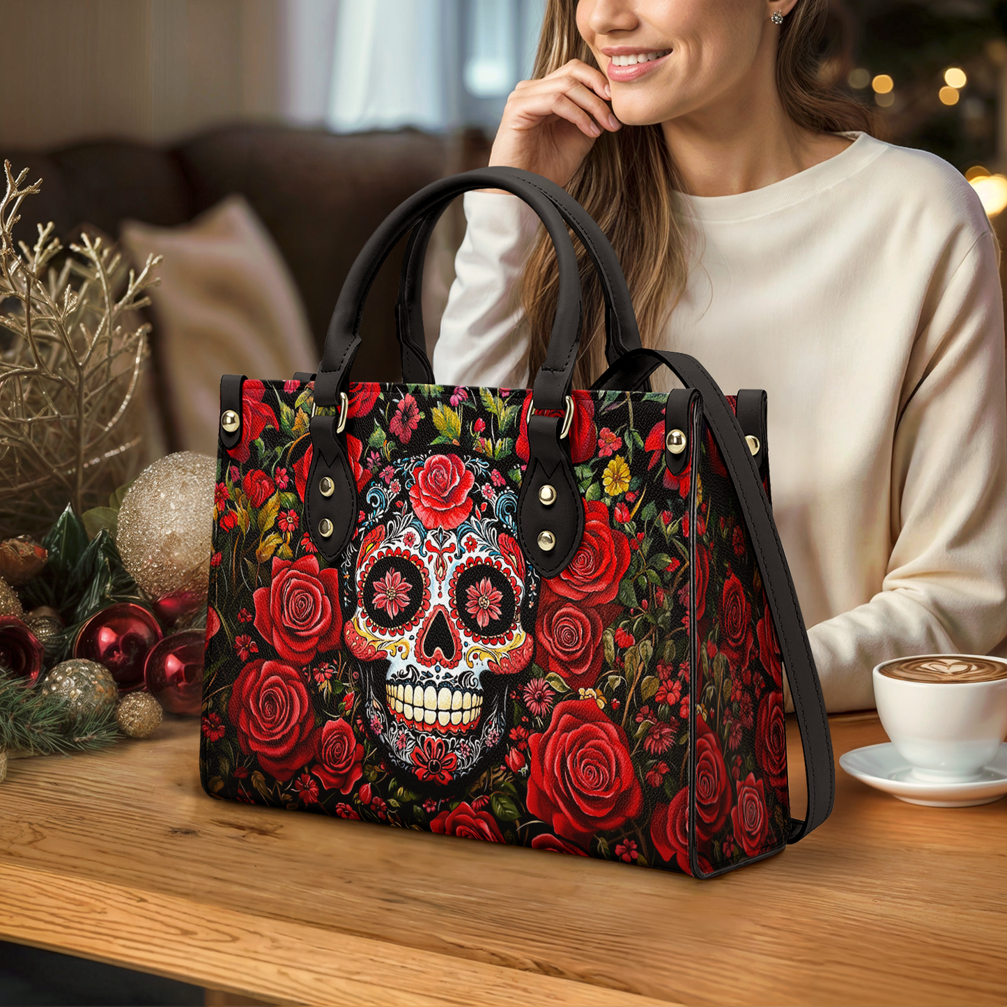 Shineful Leather Bag Roses & Sugar Skull Elegance