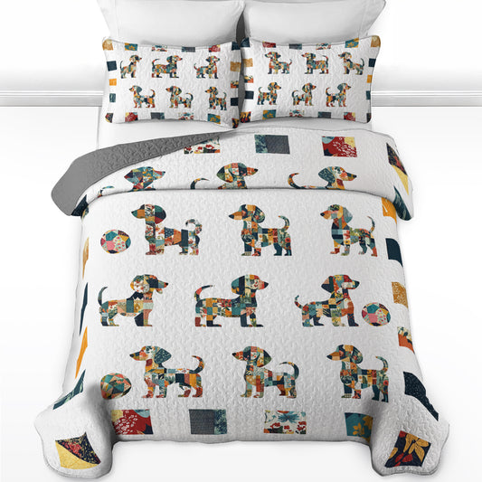 Shineful All Season Quilt 3-Piece Set Playful Dachshund Patch