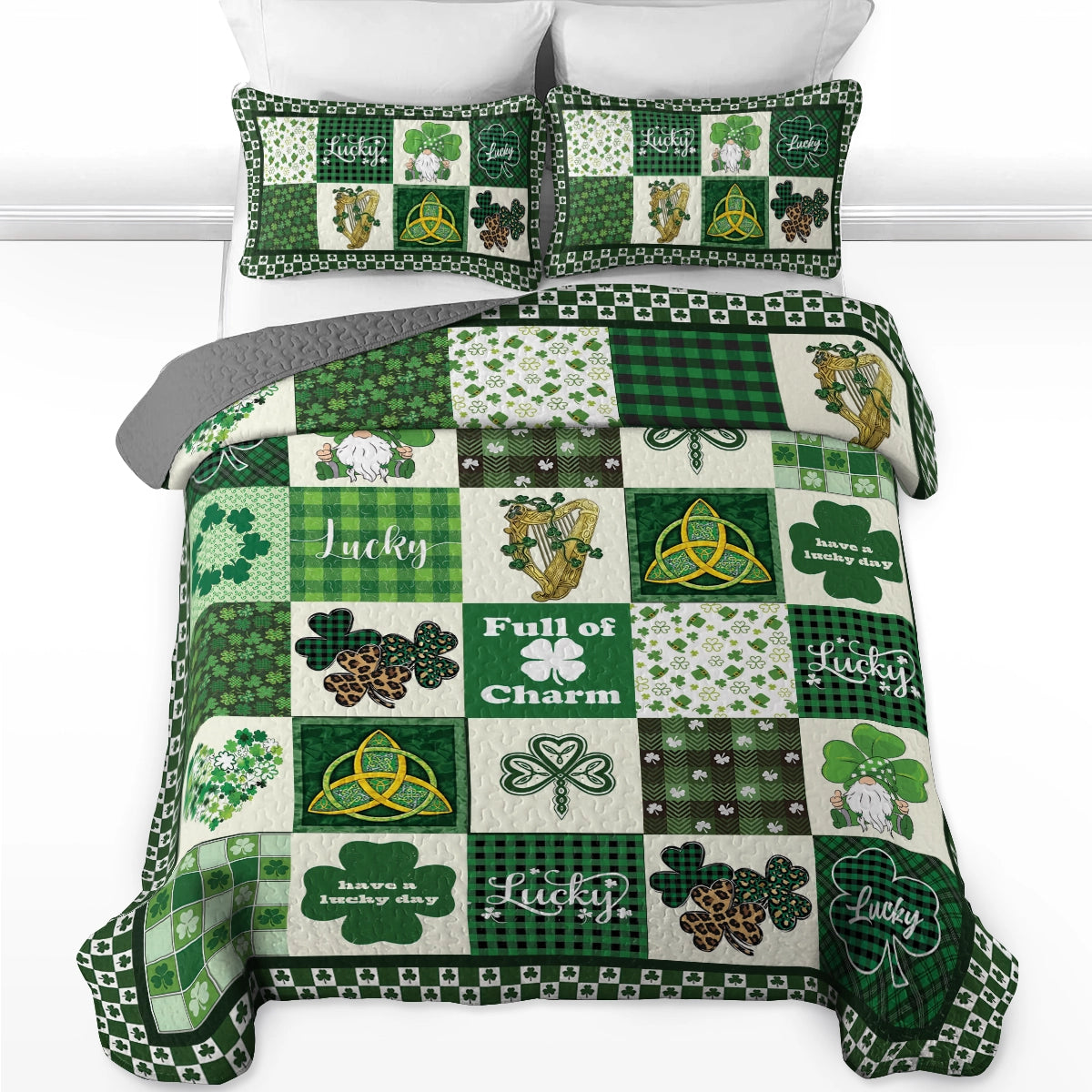 Shineful All Season Quilt 3-Piece Set Celtic Lucky Charm Clover