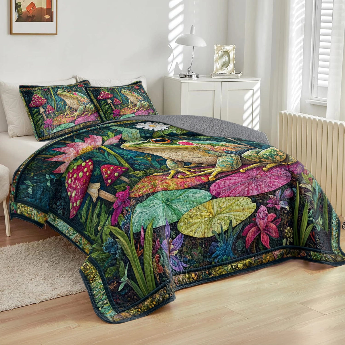 Shineful All Season Quilt 3-Piece Set Frog Leafy Retreat