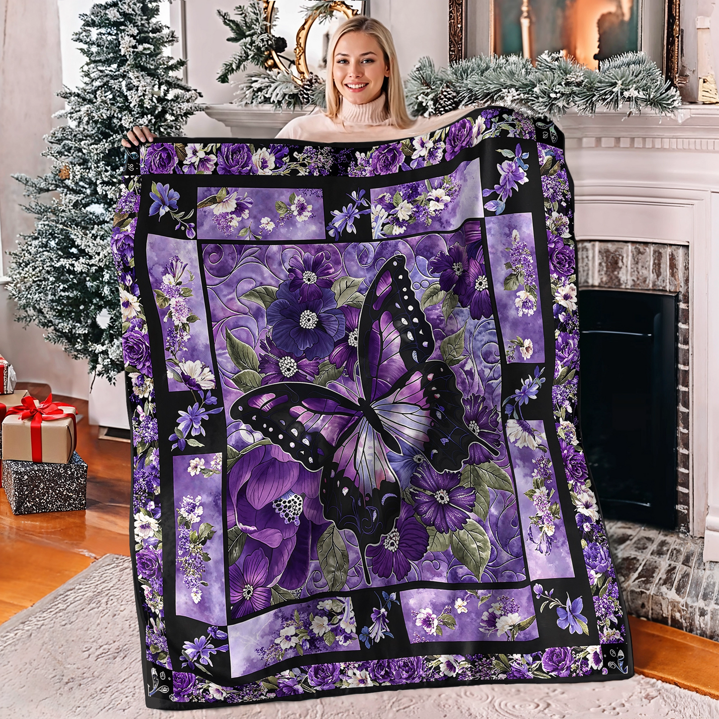 Shineful Fleece Blanket Gorgeous Purple Butterfly Flowers