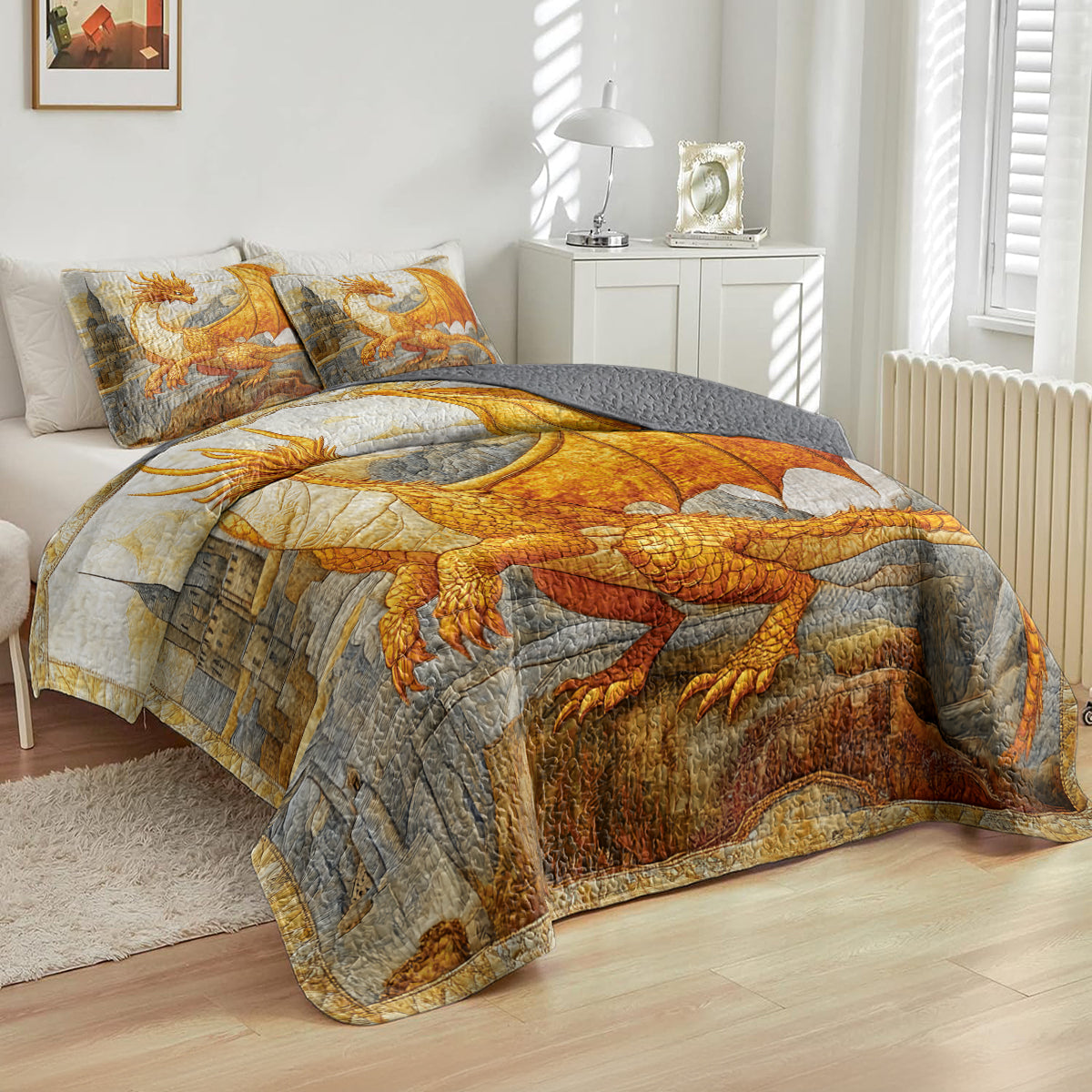 Shineful All Season Quilt 3-Piece Set Golden Dragon