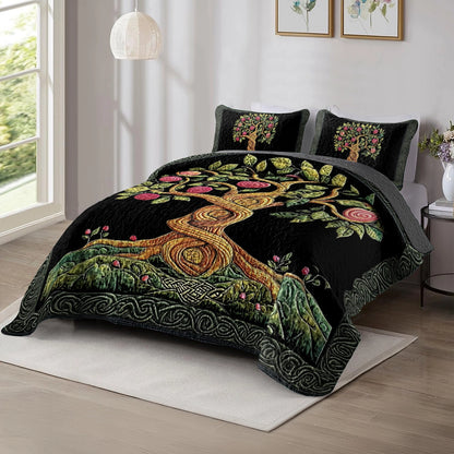 Shineful All Season Quilt 3-Piece Set - Irish Celtic Apple Blossom