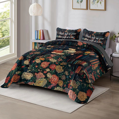 Shineful All Season Quilt 3-Piece Set Reading Literary Garden