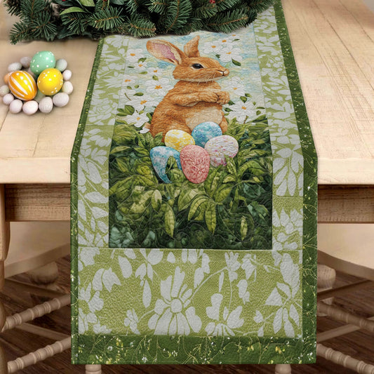 Shineful 2D Flat Print Quilted Table Runner Lily Blooming Bunny