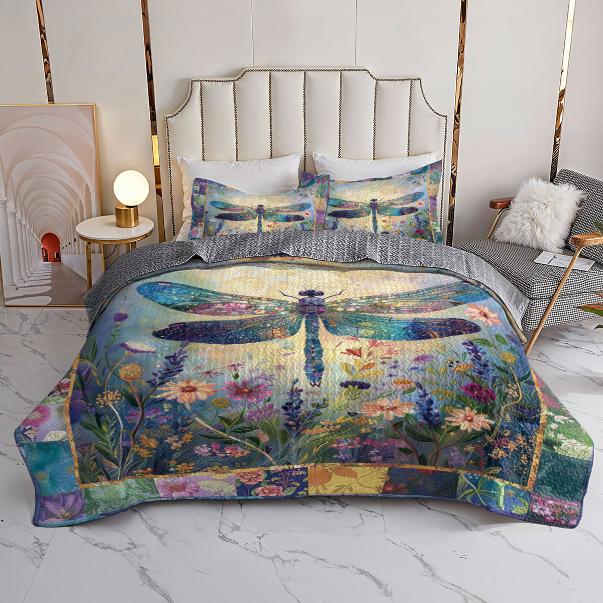 Shineful All Season Quilt 3-Piece Set Serenity Dragonfly