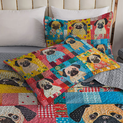 Shineful All Season Quilt 3-Piece Set Lovely Colorful Pug