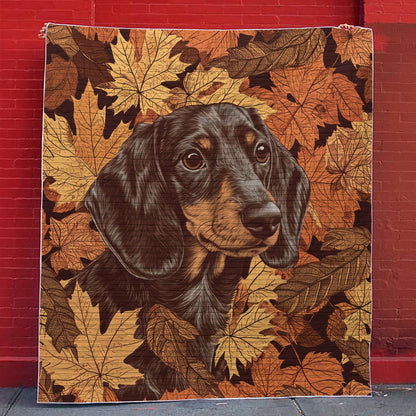 Shineful Flat Print Faux Quilt Blanket Playful Dachshund Autumn Charming