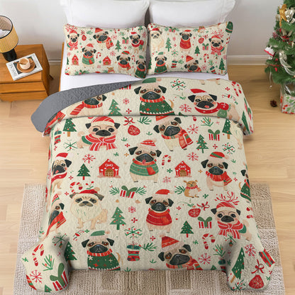 Shineful All Season Quilt 3-Piece Set Festive Pug Parade