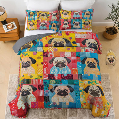 Shineful All Season Quilt 3-Piece Set Lovely Colorful Pug