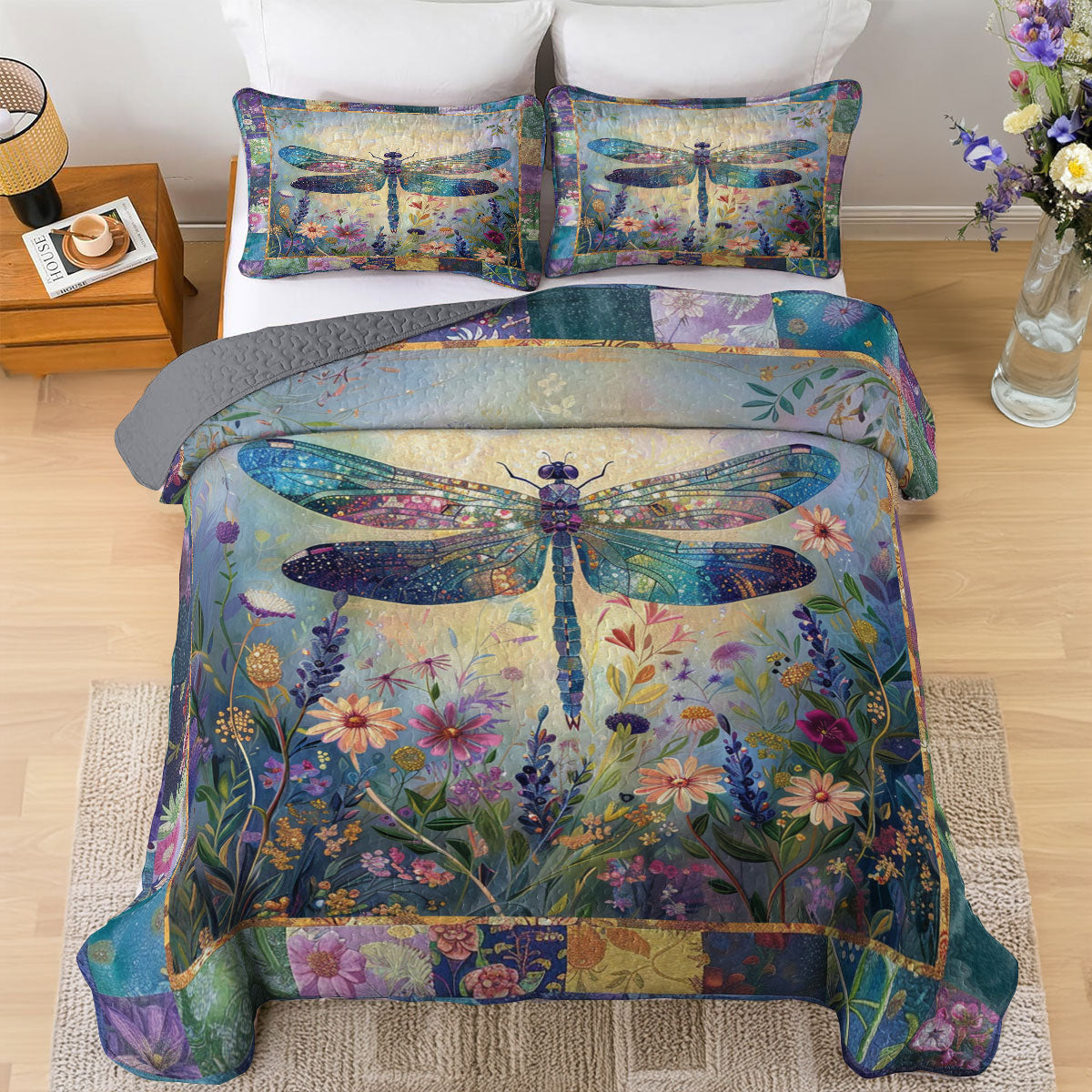 Shineful All Season Quilt 3-Piece Set Serenity Dragonfly