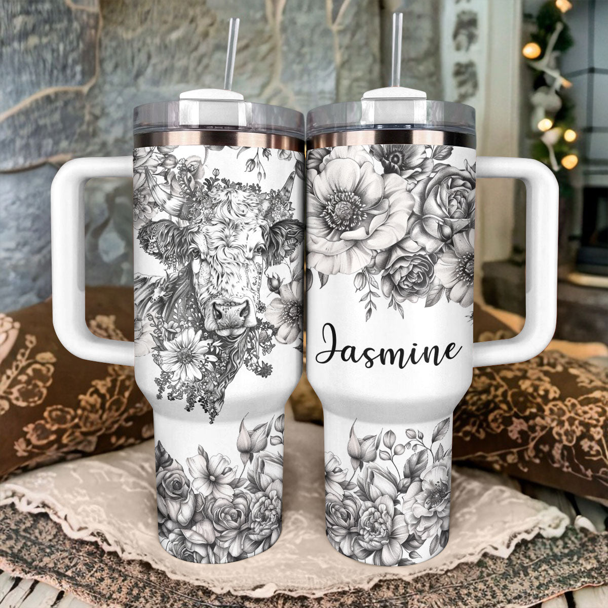 Shineful Tumbler Personalized Rustic Cow