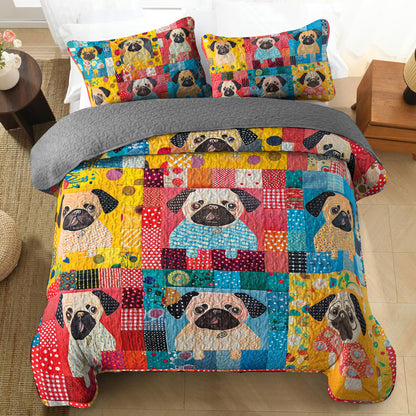 Shineful All Season Quilt 3-Piece Set Lovely Colorful Pug