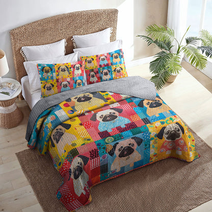 Shineful All Season Quilt 3-Piece Set Lovely Colorful Pug