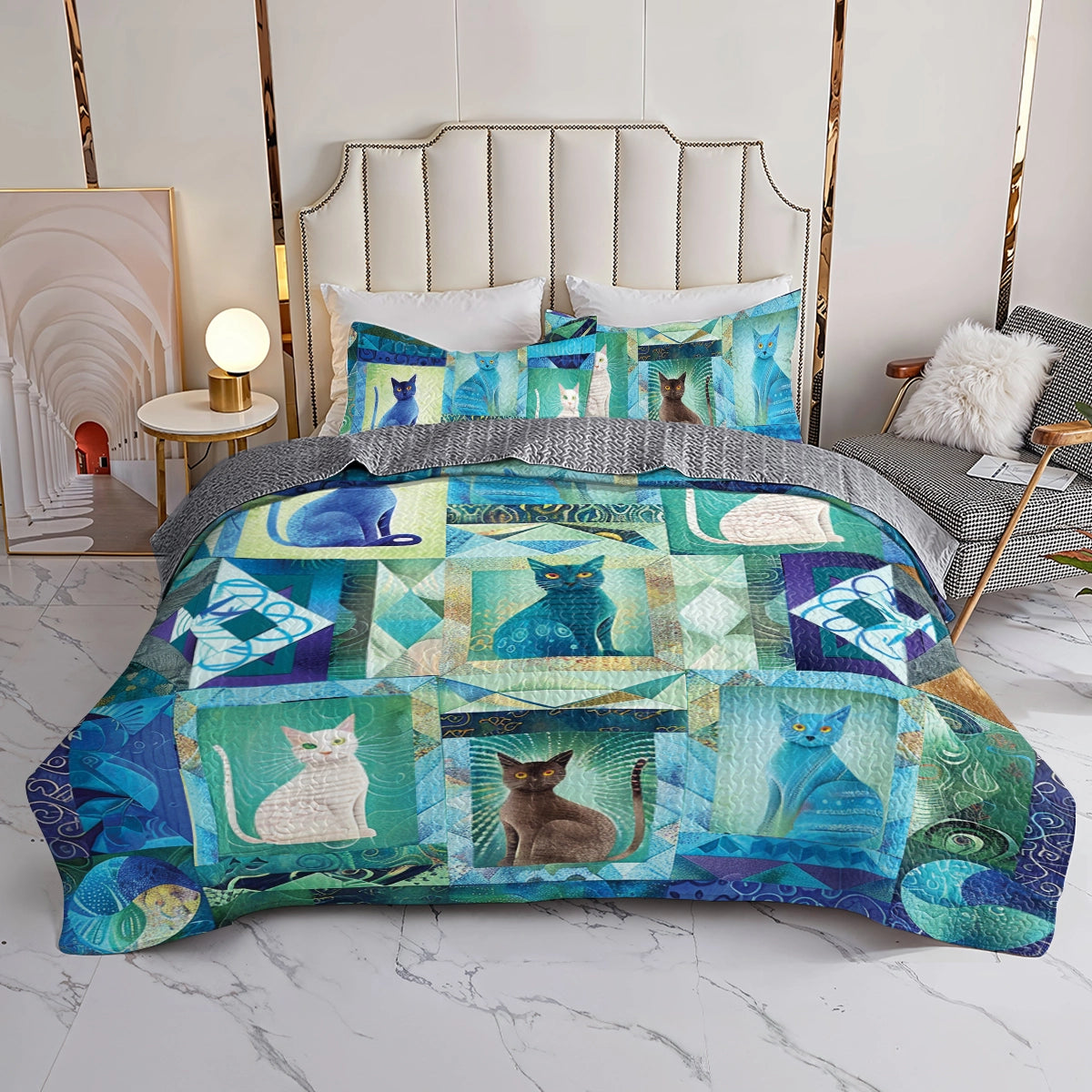 Shineful All Season Quilt 3-Piece Set Mystic Cat