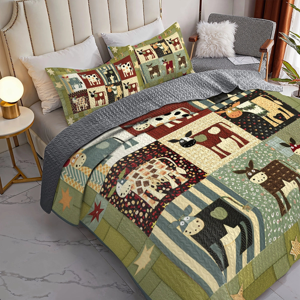 Shineful All Season Quilt 3-Piece Set Cow Farm Friends