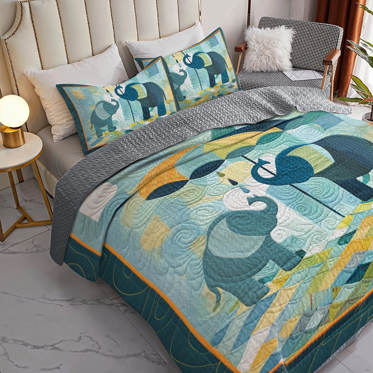 Shineful All Season Quilt 3-Piece Set Elephant Gentle Giants