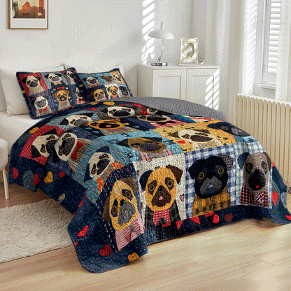 Shineful All Season Quilt 3-Piece Set Stylish Pug