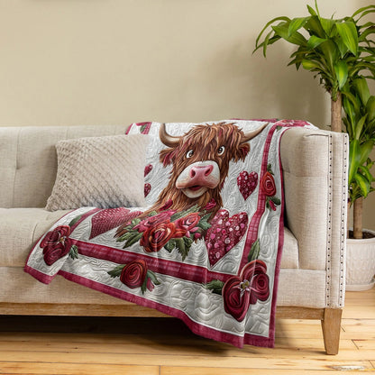 Shineful Fleece Blanket Valentine’s Highland Cow