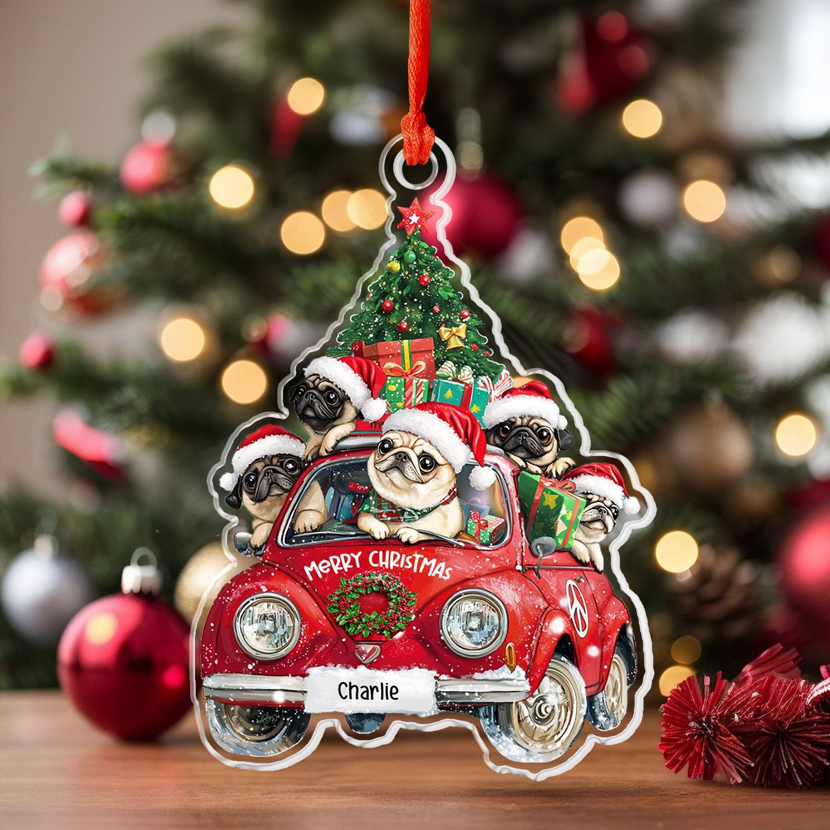 Shineful 2D Acrylic Ornament Chrismas Pug Travel