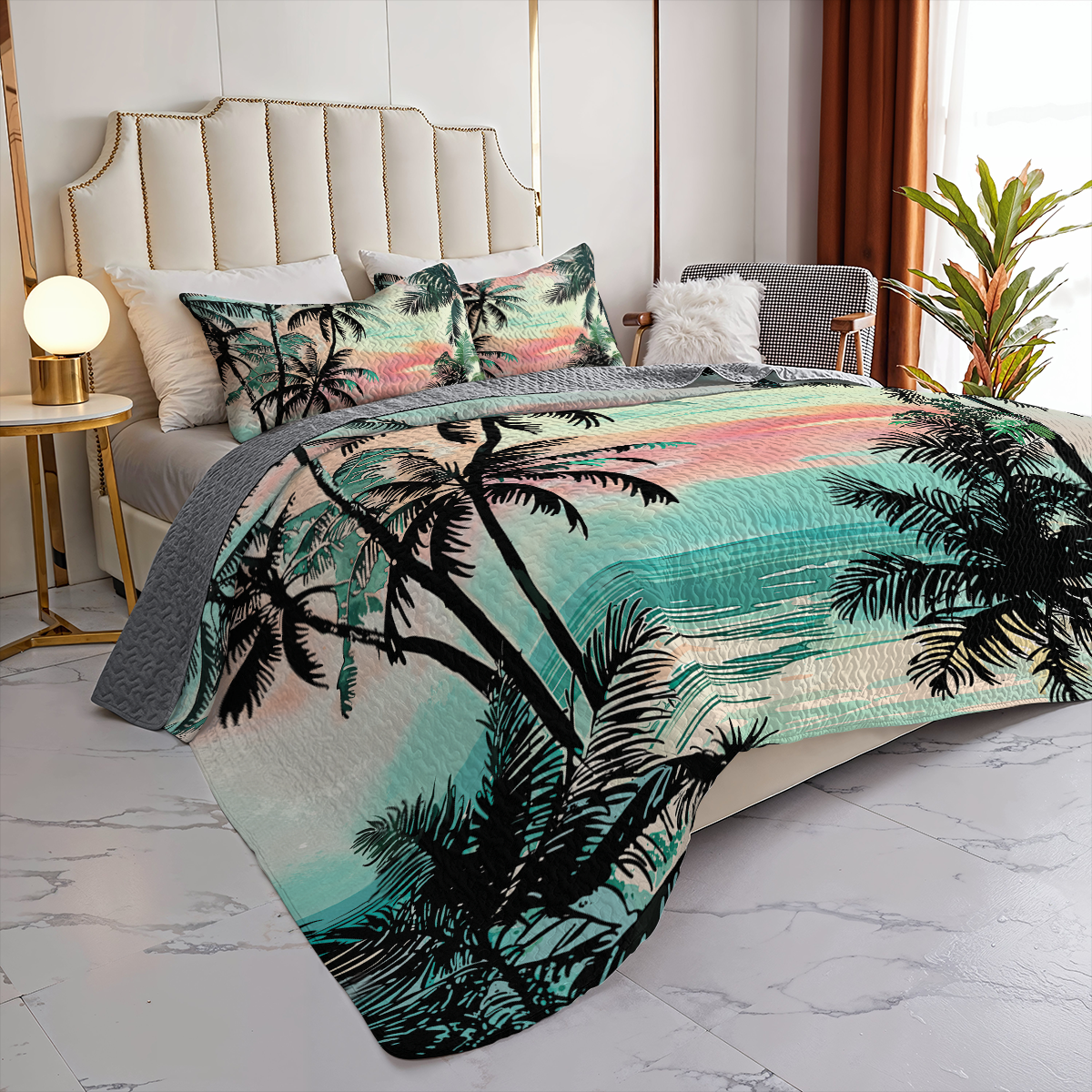 Shineful All Season Quilt 3-Piece Set Tropical Coconut Tree