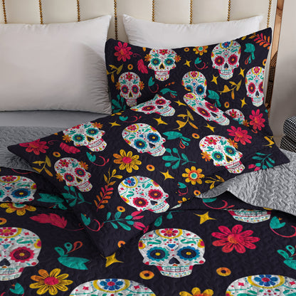 Shineful All Season Quilt 3-Piece Set Sugar Skull Garden