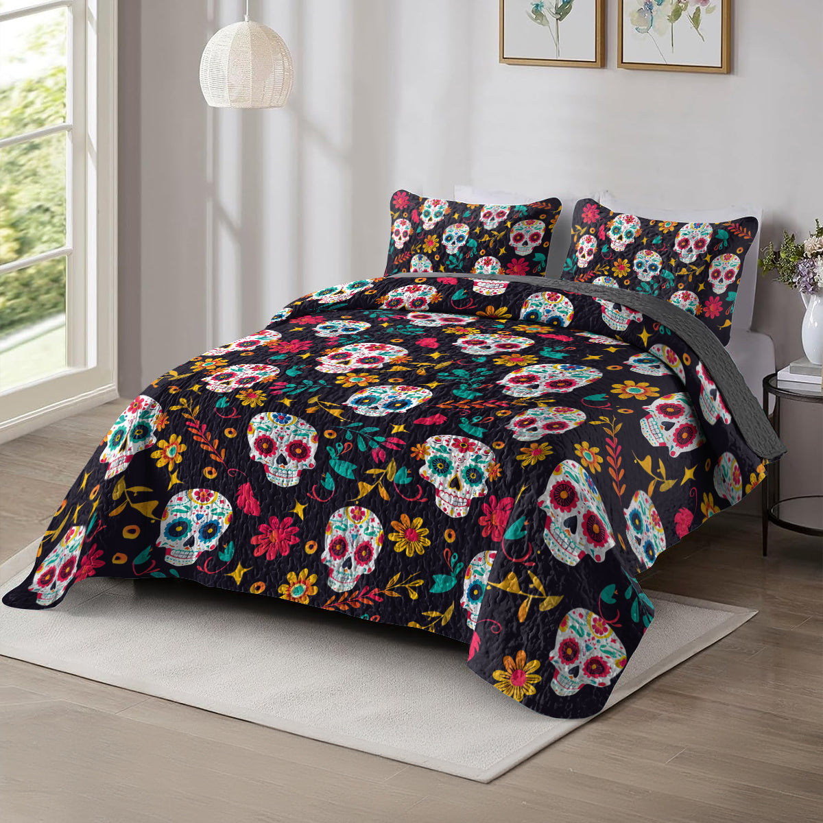 Shineful All Season Quilt 3-Piece Set Sugar Skull Garden