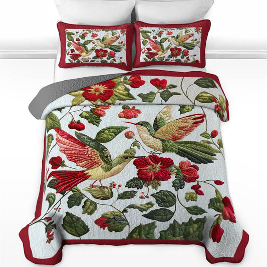 Ensemble de courtepointe toutes saisons Shineful Flat Print 3 pièces Beautiful Love Hummingbirds