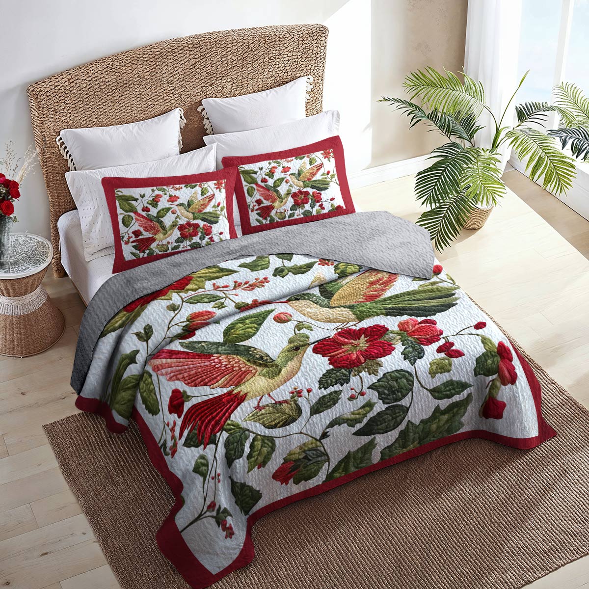 Shineful Flat Print All Season Quilt 3-Piece Set Beautiful Love Hummingbirds