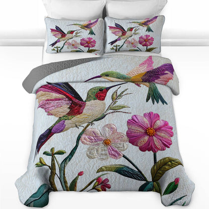 Shineful Flat Print All Season Quilt 3-Piece Set Pretty Love Hummingbirds