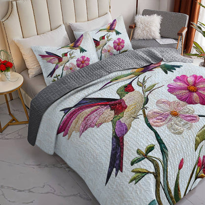 Shineful Flat Print All Season Quilt 3-Piece Set Pretty Love Hummingbirds