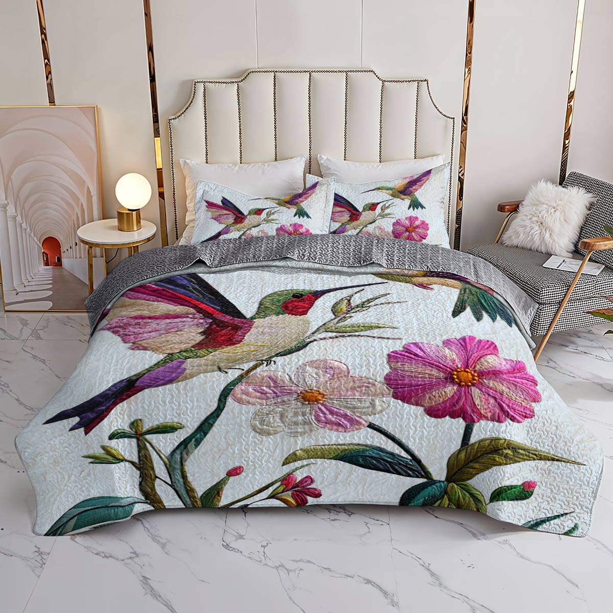 Shineful Flat Print All Season Quilt 3-Piece Set Pretty Love Hummingbirds