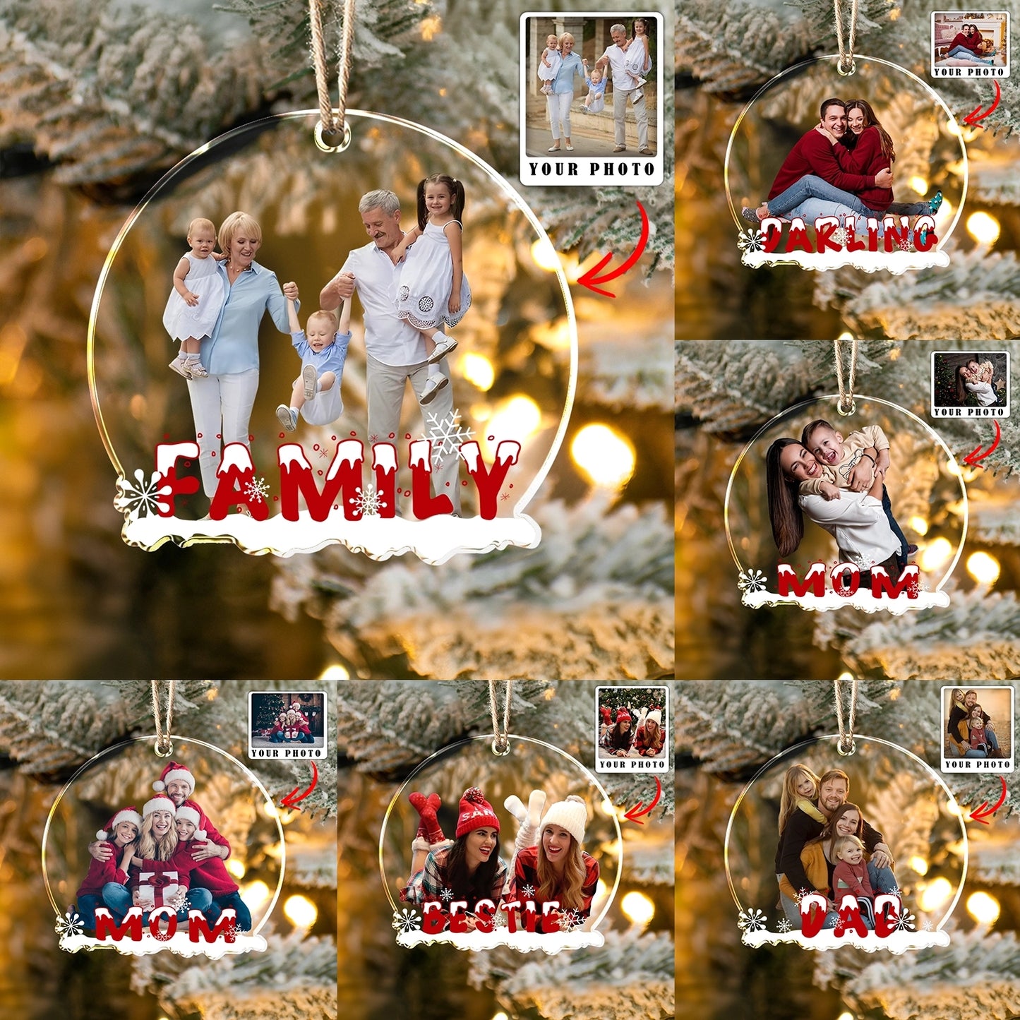 Shineful Decoration Ornament Family Personalized Upload Photo Snow