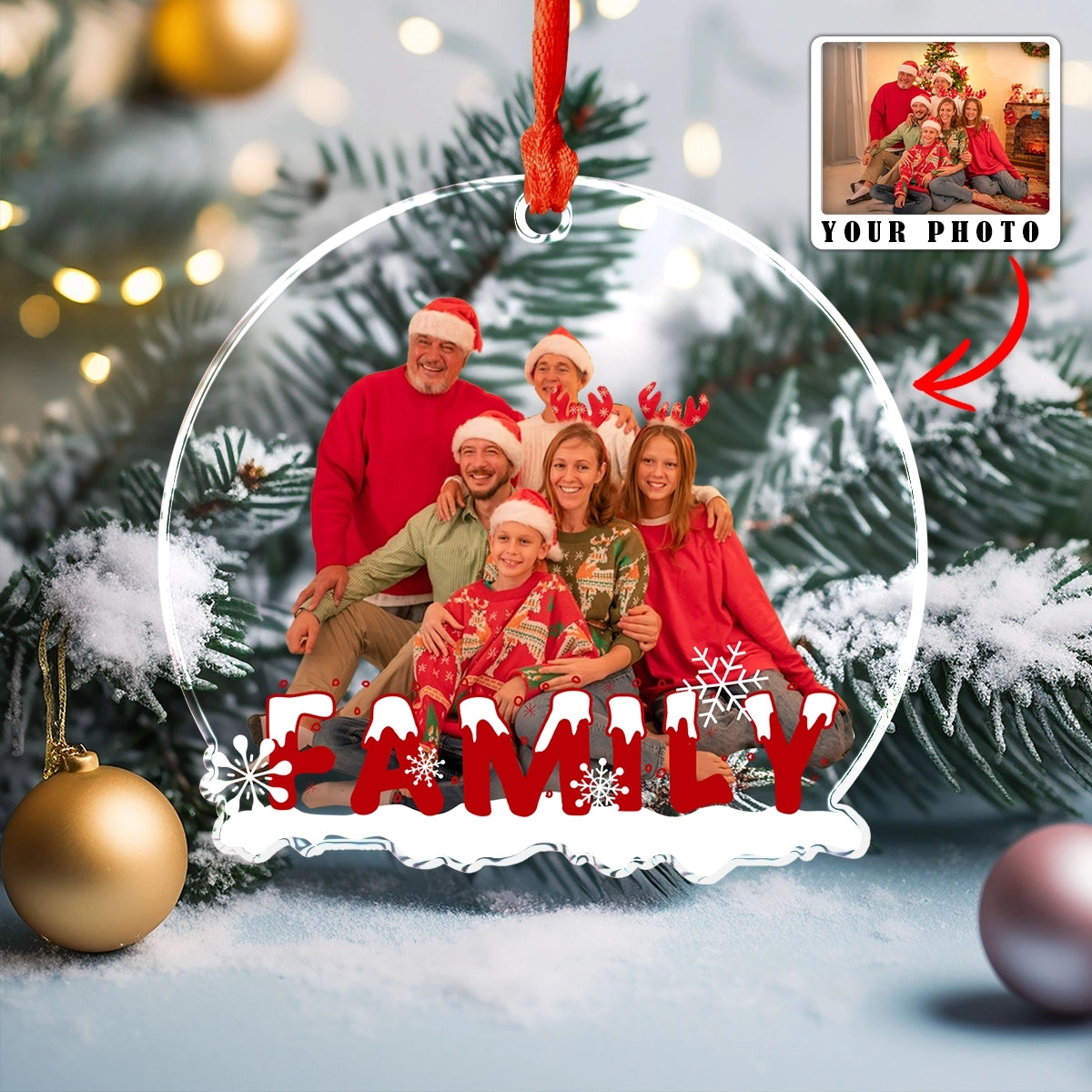 Shiny Dekoration Ornament Familie Personalisierte Upload Foto Schnee