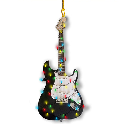 Ornement en acrylique 2D brillant - Guitare de Noël personnalisée avec lumières rockin'