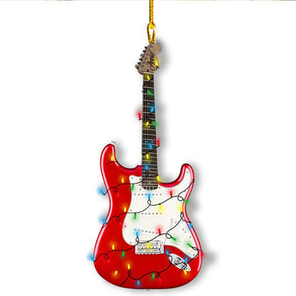 Ornement en acrylique 2D brillant - Guitare de Noël personnalisée avec lumières rockin'