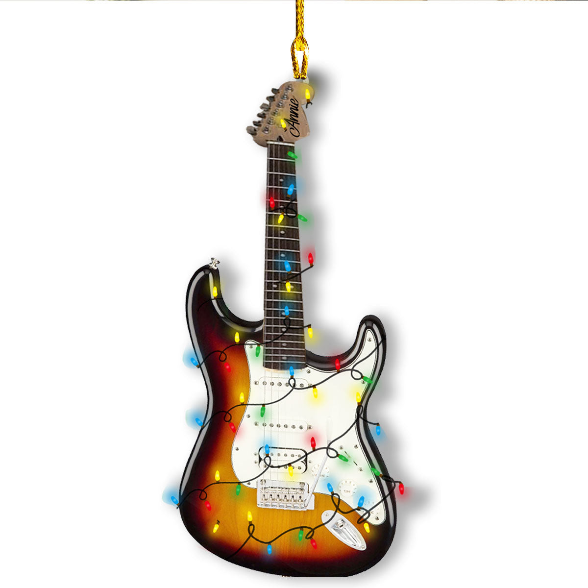 Ornement en acrylique 2D brillant - Guitare de Noël personnalisée avec lumières rockin'