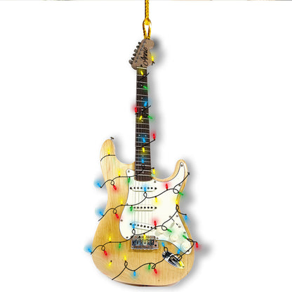 Ornement en acrylique 2D brillant - Guitare de Noël personnalisée avec lumières rockin'