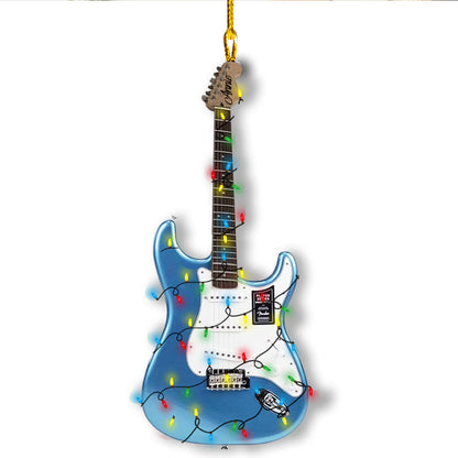 Ornement en acrylique 2D brillant - Guitare de Noël personnalisée avec lumières rockin'