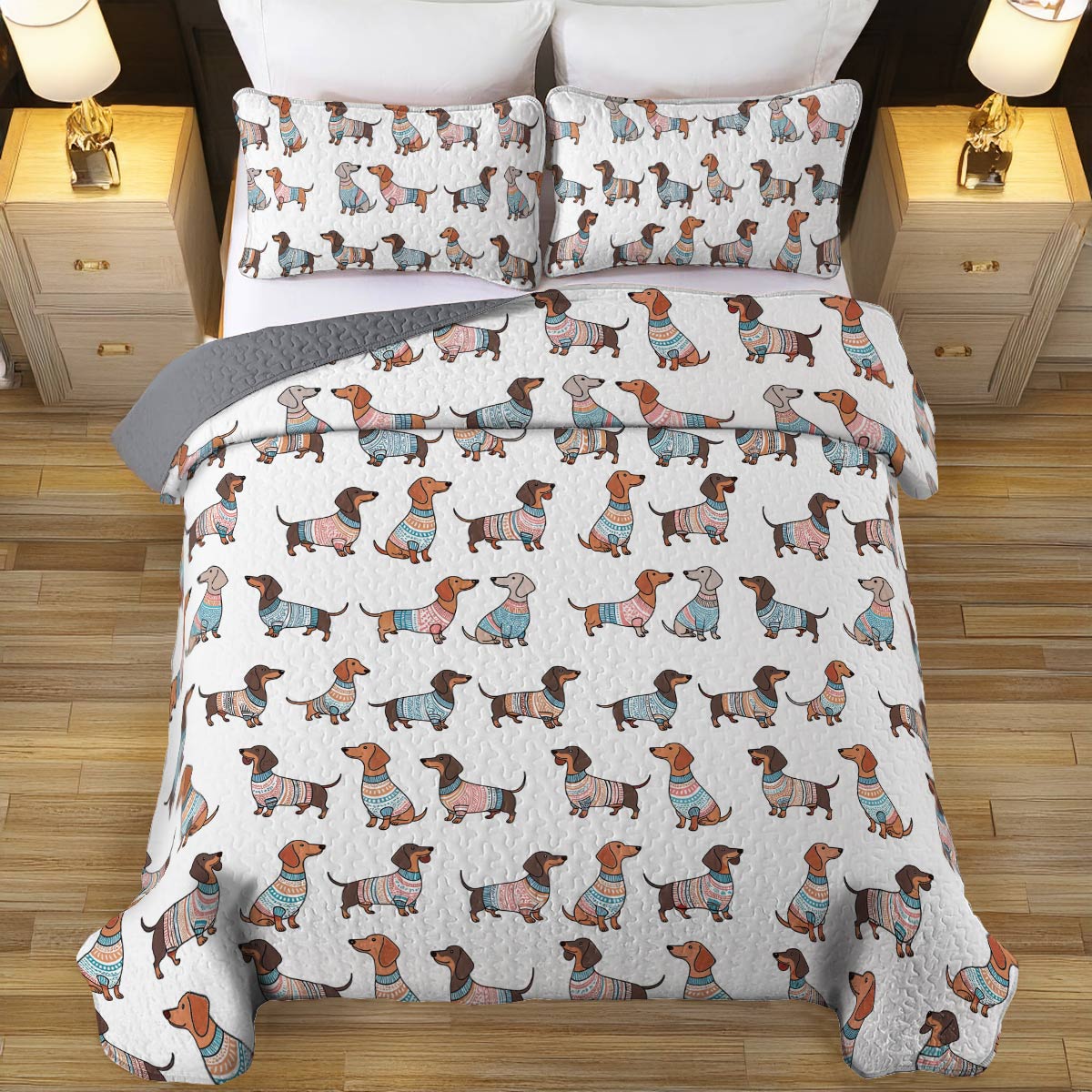 Shineful Quilt 3-Piece Set Playful Dachshunds