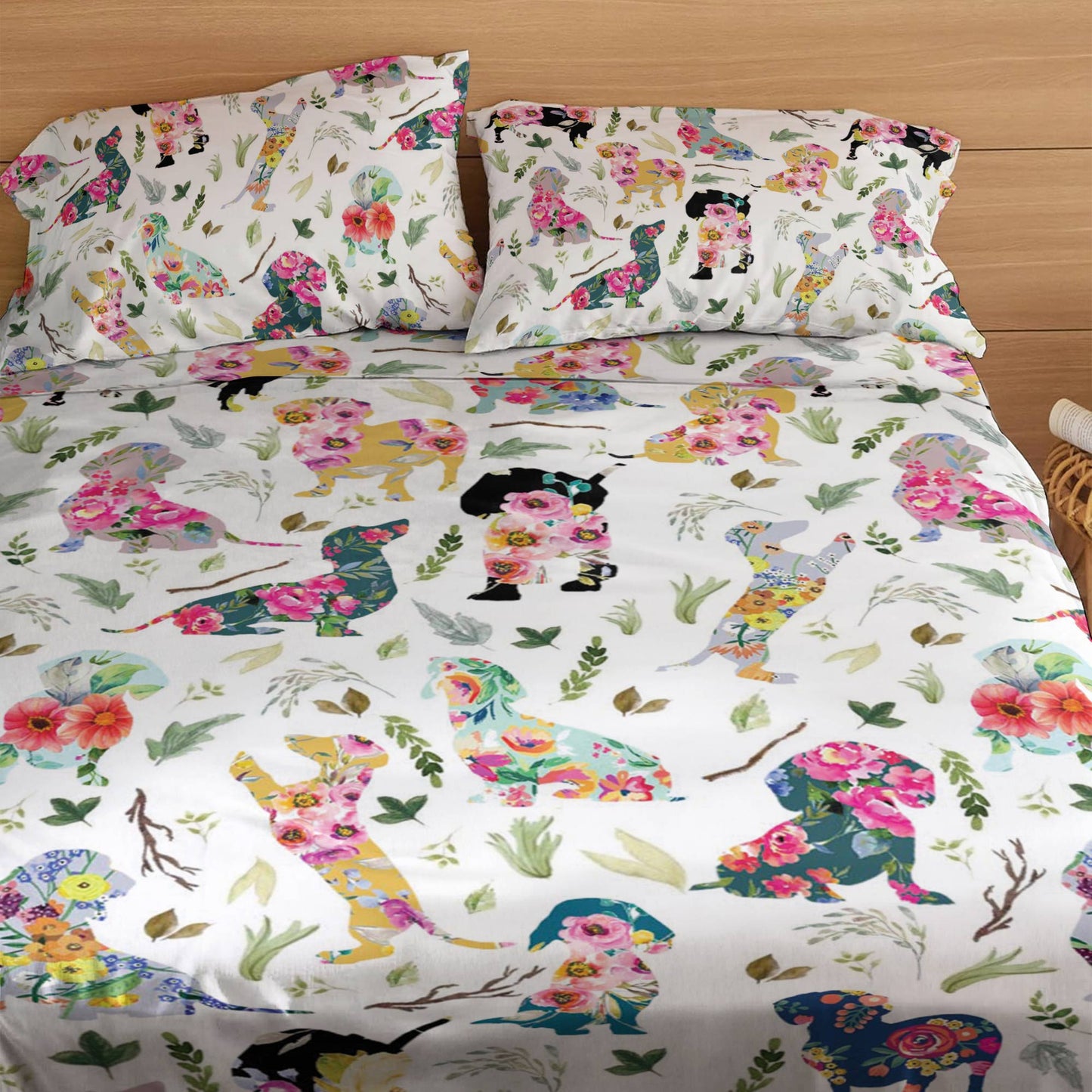 Shineful 4-Piece Bed Sheet Set Dachshund Flower